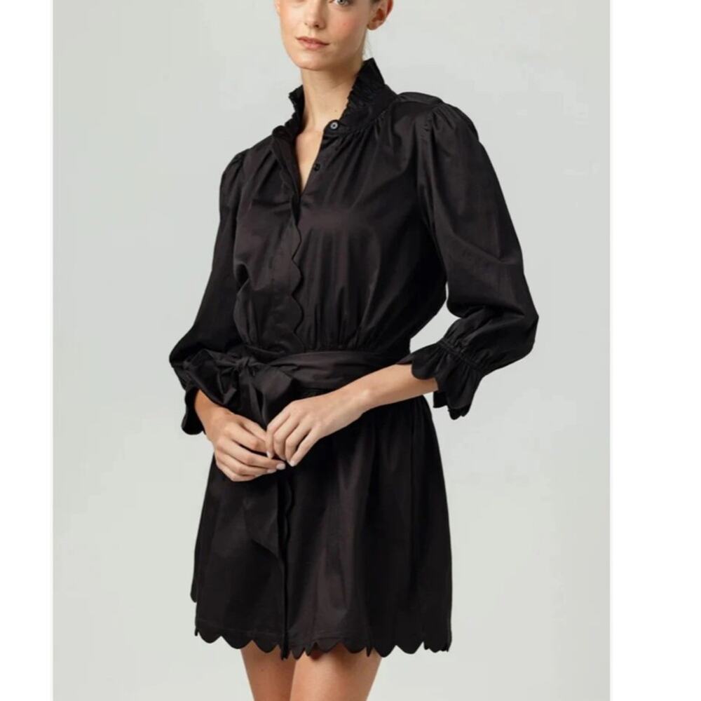Sundays Jenna scalloped belted‎ shirt dress black sz M